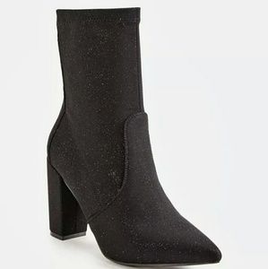 NIB JustFab Black Deeta Sparkle Sock Ankle Boots
